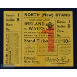 Scarce 1936 Wales v Ireland Rugby Ticket: In beautiful complete condition with one staple mark,