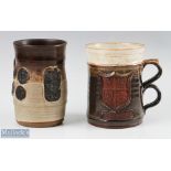 1971/74 Pair of Lions & Wales Rugby Pottery Mugs (2): Splendid large specially commissioned brown/