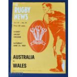 1969 Australia v Wales Rugby Programme: Strikingly covered Rugby News issue for this test Down Under