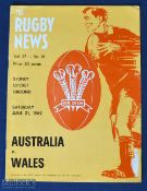 1969 Australia v Wales Rugby Programme: Strikingly covered Rugby News issue for this test Down Under