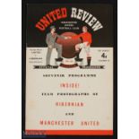 1951/52 Manchester Utd v Hibernian friendly match programme 29 March 1952 at Old Trafford; NB: