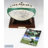 Unique Signed England Grand Slam Match Ball on Stand: Obtained from Matt Dawson, England No. 9