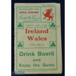 Scarce 1932 Wales v Ireland Rugby Programme: Traditional Cardiff edition, a little tape and staple