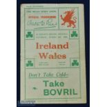 Scarce 1930 Wales v Ireland Rugby Programme: 12pp standard packed Swansea issue for this clash won