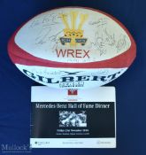 Rugby Ball Signed by Welsh Greats (2): Unused full size Gilbert match ball, customised for the Welsh