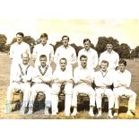 Circa 1965 press photograph of Fulham FC team playing cricket v Putney C.C., players noted are Bobby