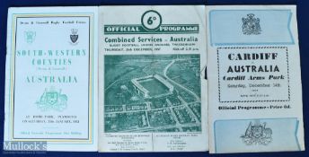 1957-8 Australian Tour Rugby Programmes (3): Issues for the Wallabies' games v Cardiff, the Combined