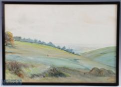 T G Crossman - a Downs region style Golf Course Scene - watercolour signed and dated 1934 - mf&g