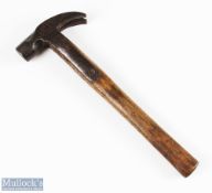 Vintage Workshop Wooden Handle Strapped Claw Hammer - stamped with Tom Morris script stamp mark to