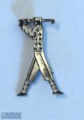 Hallmarked Silver Deco Style Golfer Pin Badge in an angular golfing pose with chequered enamel top