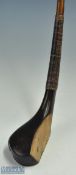 Fine T Dunn dark stained long wooden scare neck, curved face niblick c1880 - full length wrap-over