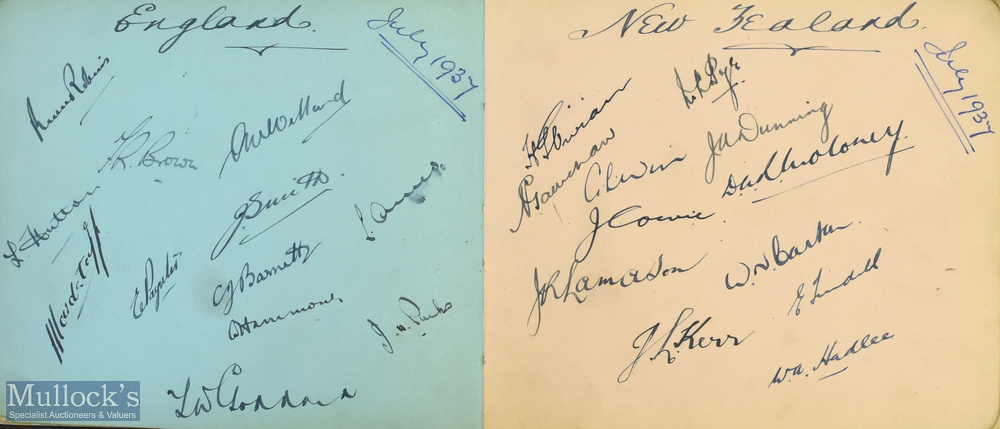 1934 + 1937 England Australia New Zealand Cricket Test match Signature in Autograph album, this