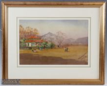 Unsigned Asian Golf Club scene - watercolour inscribed - A Node House 1929 - with members and