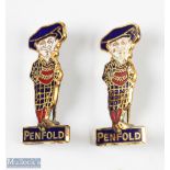 2x Original Brass and Enamel Penfold Ma Pin Badges with H W Miller, Birmingham makers marks to