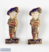2x Original Brass and Enamel Penfold Ma Pin Badges with H W Miller, Birmingham makers marks to