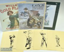 A collection of Golf Picture Vanity Fair Prints, retro style Golf Adverts and sketch, to include 4