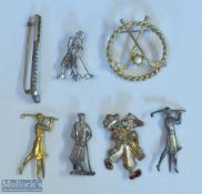 Selection of Golfing Costume Jewellery inc cast metal badge of a golfer, 2 lady golfer badges,