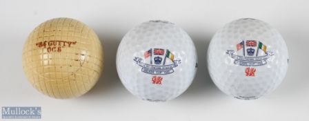 Modern Moulded Mesh Guttie Golf Ball - stamped "84 Gutty" OGS; plus 2x 1995 Walker Cup logo golf