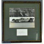 1990 Bobby Rahal Indy Car black and white photograph with mounted signature underneath, mounted