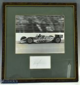 1990 Bobby Rahal Indy Car black and white photograph with mounted signature underneath, mounted