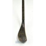 Fine Early McEwan dark stained beech wood long spoon longnose c1875 with well curved and full wrap-