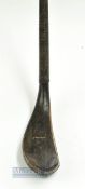 Fine Early McEwan dark stained beech wood long spoon longnose c1875 with well curved and full wrap-