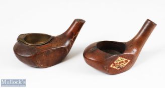 2x interesting persimmon socket head golf club ashtrays - both with hollow out crowns, one with