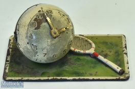 Clockwork Tennis Ball Clock and Racket, this is for repair only as its clockwork mechanism is not