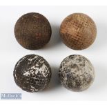 4x Various Size Moulded Mesh Pattern Gutta Percha Golf Balls - one with indistinct pole marks, one