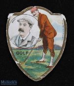 Scarce J Baines Bradford Golf Trade Card - titled golf with a portrait of Braid, some soiling and