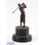 Bobby Jones Style Miniature Bronze Finish Figure on black painted plinth, no visible makers mark,