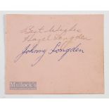 Autograph Page of Johnny John Eric Longden, of Possibly the world's best Jockey with a signature