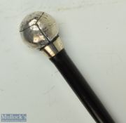 Nice White Metal Feathery Golf Ball handle Sunday walking stick features a thick dark stained shaft,