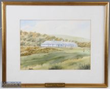 Sandy Lines - Saunton Golf Club House and 18th Green - watercolour signed to the lower right hand