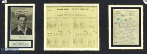 1957 Signed framed England v West Indies Display, of Tom Graveney photograph, Scorecard and Hotel