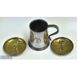 Liberty Tudric Pewter Golf Tankard marked Tudric and numbered 01374 with golfer roundel design to