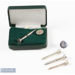 Selection of Silver Golf Tee Novelty Items: cased pencil and ball marker set with another having