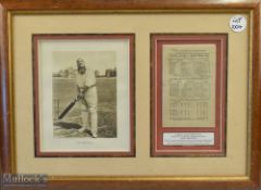 1899 W G Grace England v Australia Cricket Scorecard and Printed Picture of W G Grace, 1889 was