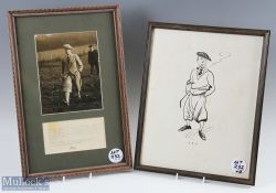 HRH Edward VIII golfing caricature and press photograph (2) - original pen and ink sketch mf&g