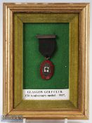 1937 Glasgow Golf Club 150th Anniversary Bronze and Enamel Medal c/w ribbon and pin bar - engraved
