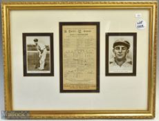 1934 Ponsford & McCabe MCC v Australia Cricket Framed Signed Scorecard and Photographs, a record 3rd