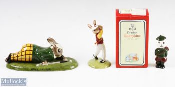 Three Golfing Ceramic Figures inc Bunnykins Golfer figure in original box, with a larger similar