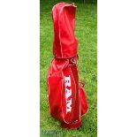 Ram Red Synthetic Leather Golf Bag, with hood and umbrella fitting to it, all zips working in used