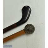 Square mesh Golf Ball head Sunday Golf walking stick with slight crack to reverse, measures 34"