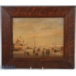 AMENDED DESCRIPTION - Late 19th Century Oil on Board Depicting early Winter Kolf Scene - Dutch/