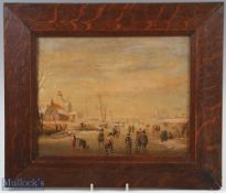 AMENDED DESCRIPTION - Late 19th Century Oil on Board Depicting early Winter Kolf Scene - Dutch/