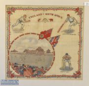 c1907 Scarce England v South Africa Cricket Framed handkerchief, mounted and framed under glass -