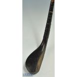 Early and interesting McEwan dark stained beech wood curved face longnose short spoon c1870 - head