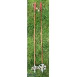 Swiss Made period Bamboo skiing pole, made by ABC in Switzerland, with original rubber handles