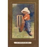 c1930 E P Kinsella 'The Hope of His Side' Cricket Print in colour mounted ready to frame measures